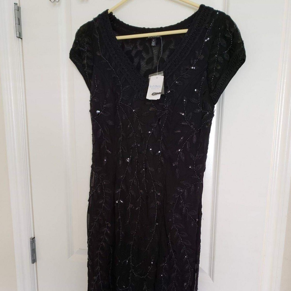 Beaded Formal Black Le Château Knee Length Dress